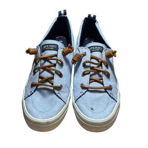 Sperry Women’s 9.5 Light Blue Canvas Sneakers Casual Lace Up Shoes Preowned